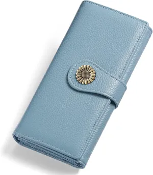 SENDEFN Large Womens Wallet Genuine Leather RFID Blocking Wallet for women Large Capacity Trifold Clutch Card Holder Ladies Purse with Zipper Pocket
