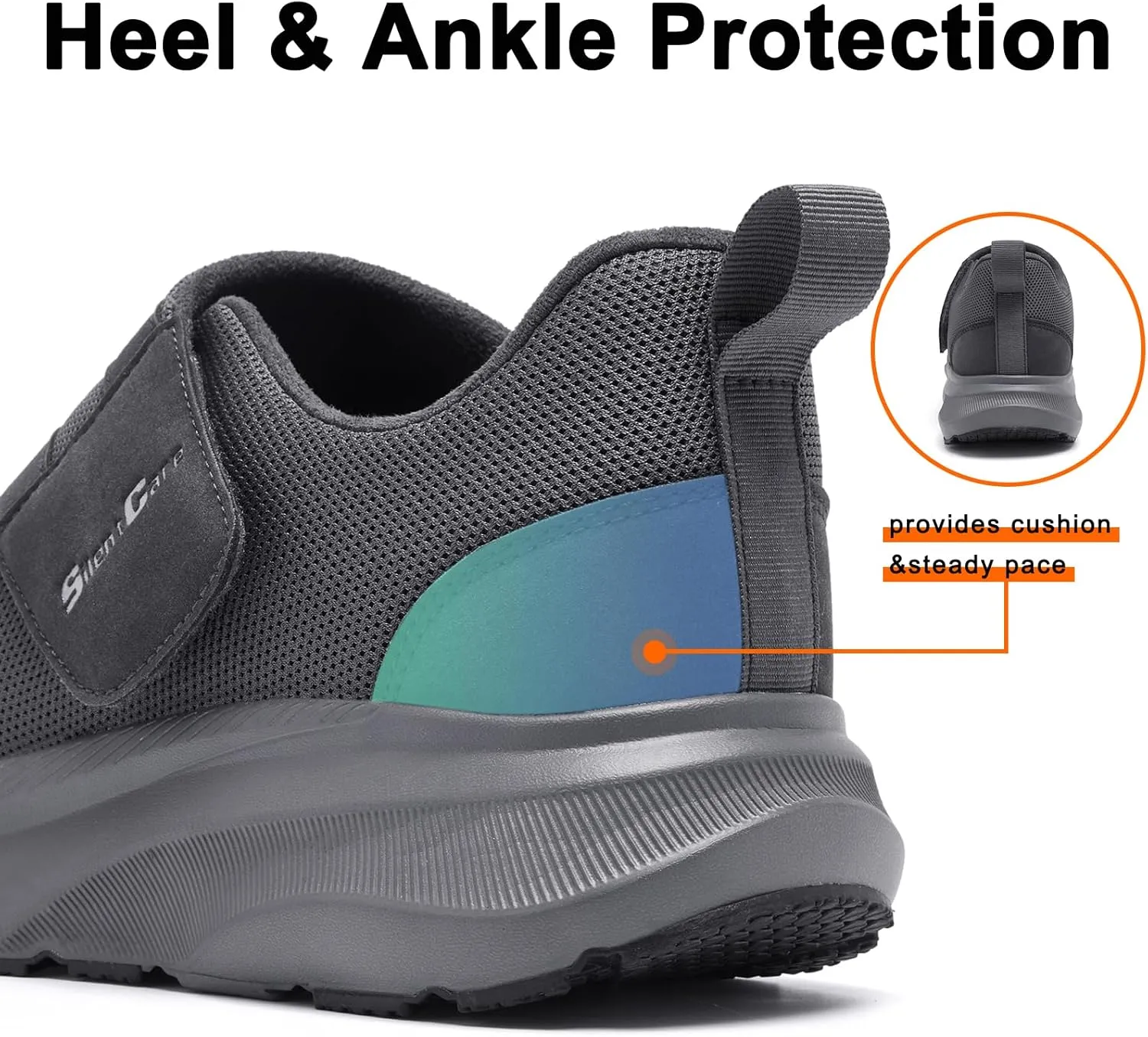 SILENTCARE Diabetic Shoes for Men Wide Toe Box Slip-on Shoes for Swollen Feet Adjustable Walking Shoes for Elderly Foot Pain Relief Neuropathy