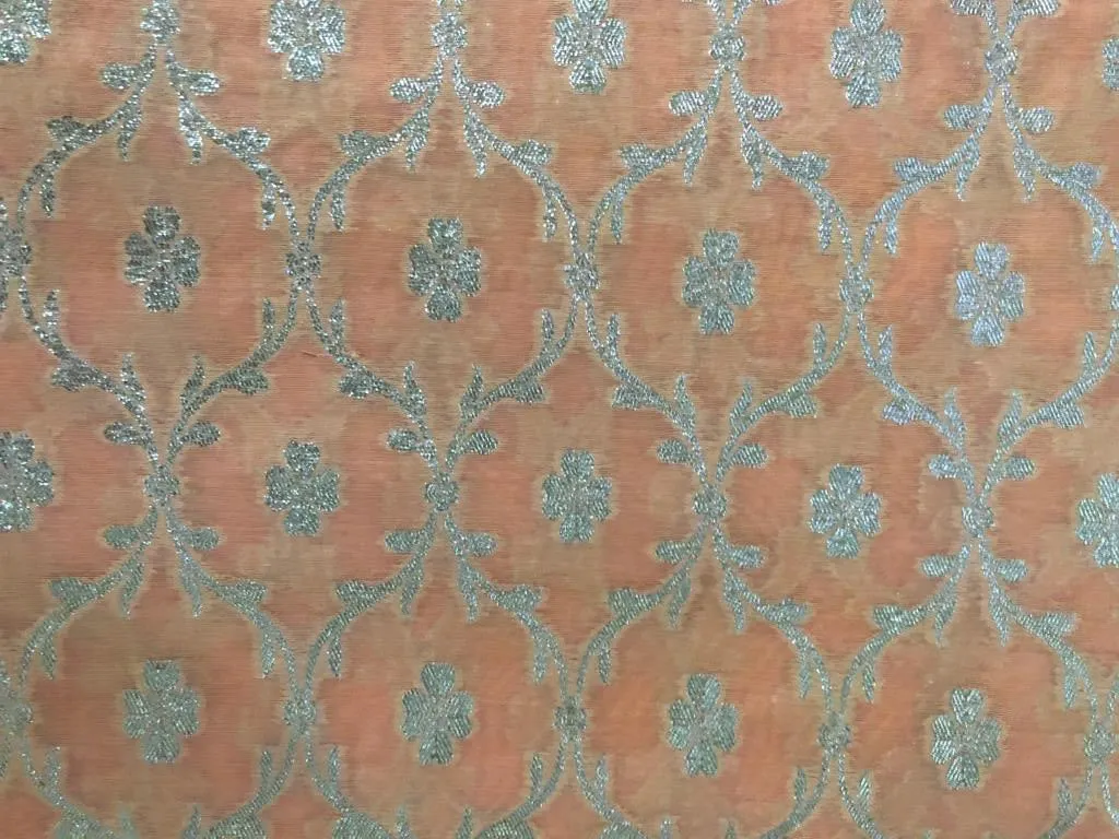 Silk Brocade fabric 44" wide peach Jacquard BRO915[2]
