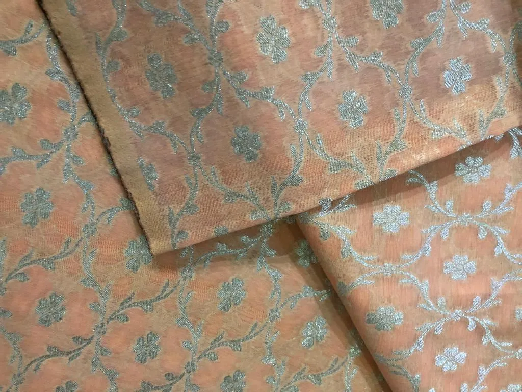 Silk Brocade fabric 44" wide peach Jacquard BRO915[2]