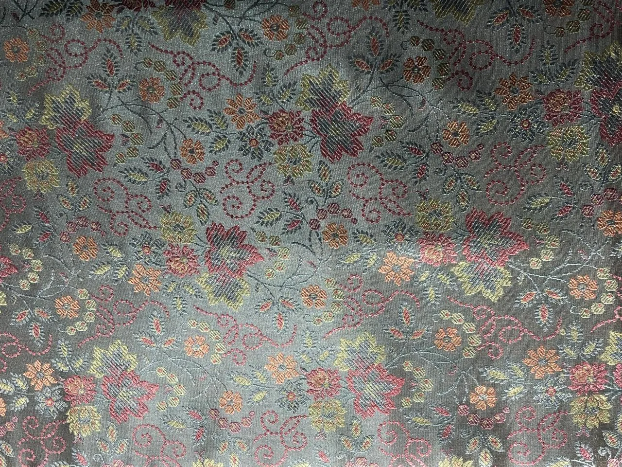 Silk Brocade fabric 44" wide silver grey with pink and yellow flowers  FLORAL JACQUARD  BRO959[3]