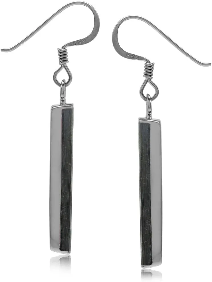 Silvershake Mondern Long Bar linear 925 Sterling Silver Dangle Hook Earrings