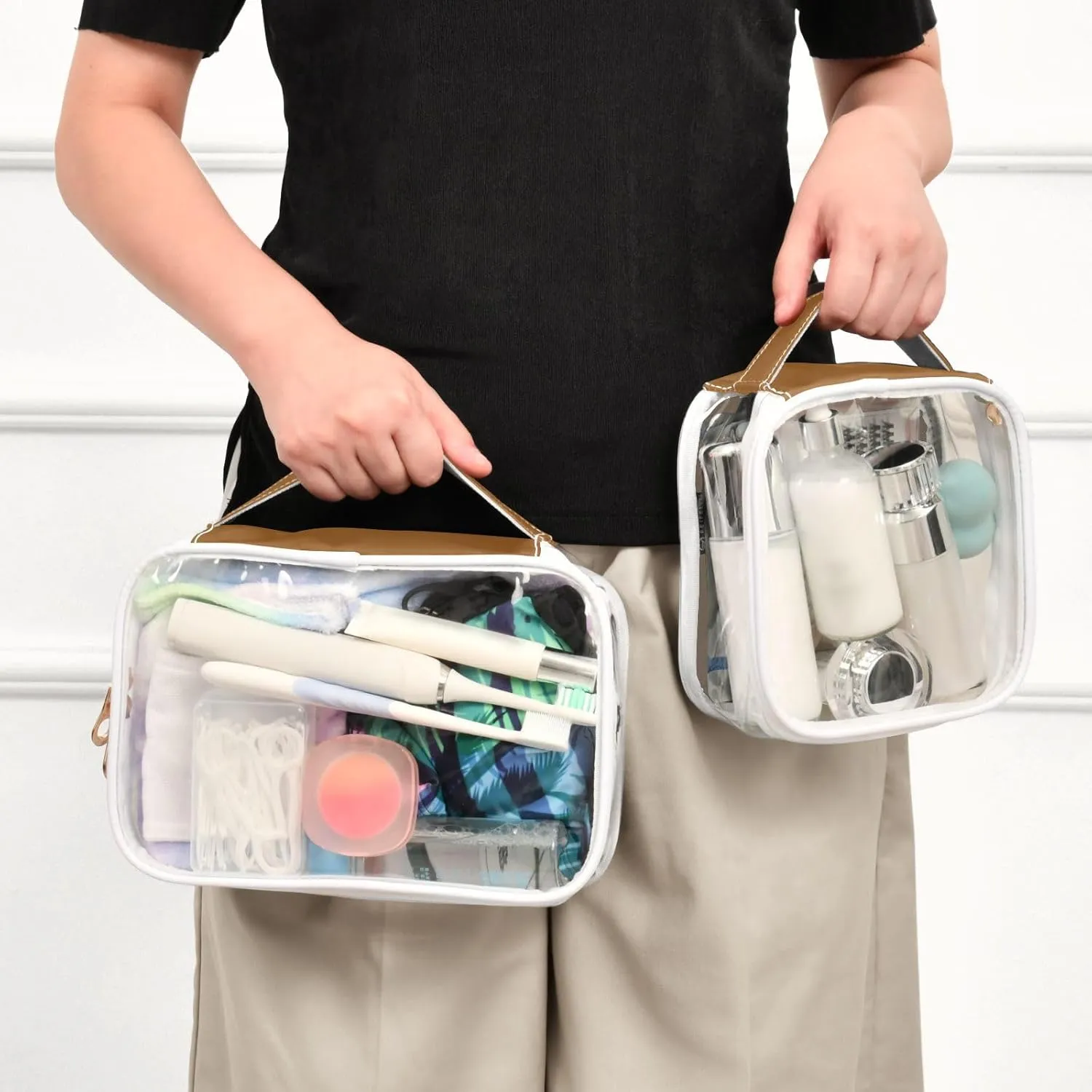 Sinestour Camel Clear Toiletry Bag with Zipper Travel Makeup Pouches with Handle Cosmetic Organizer Case Set for Men Women Carry On