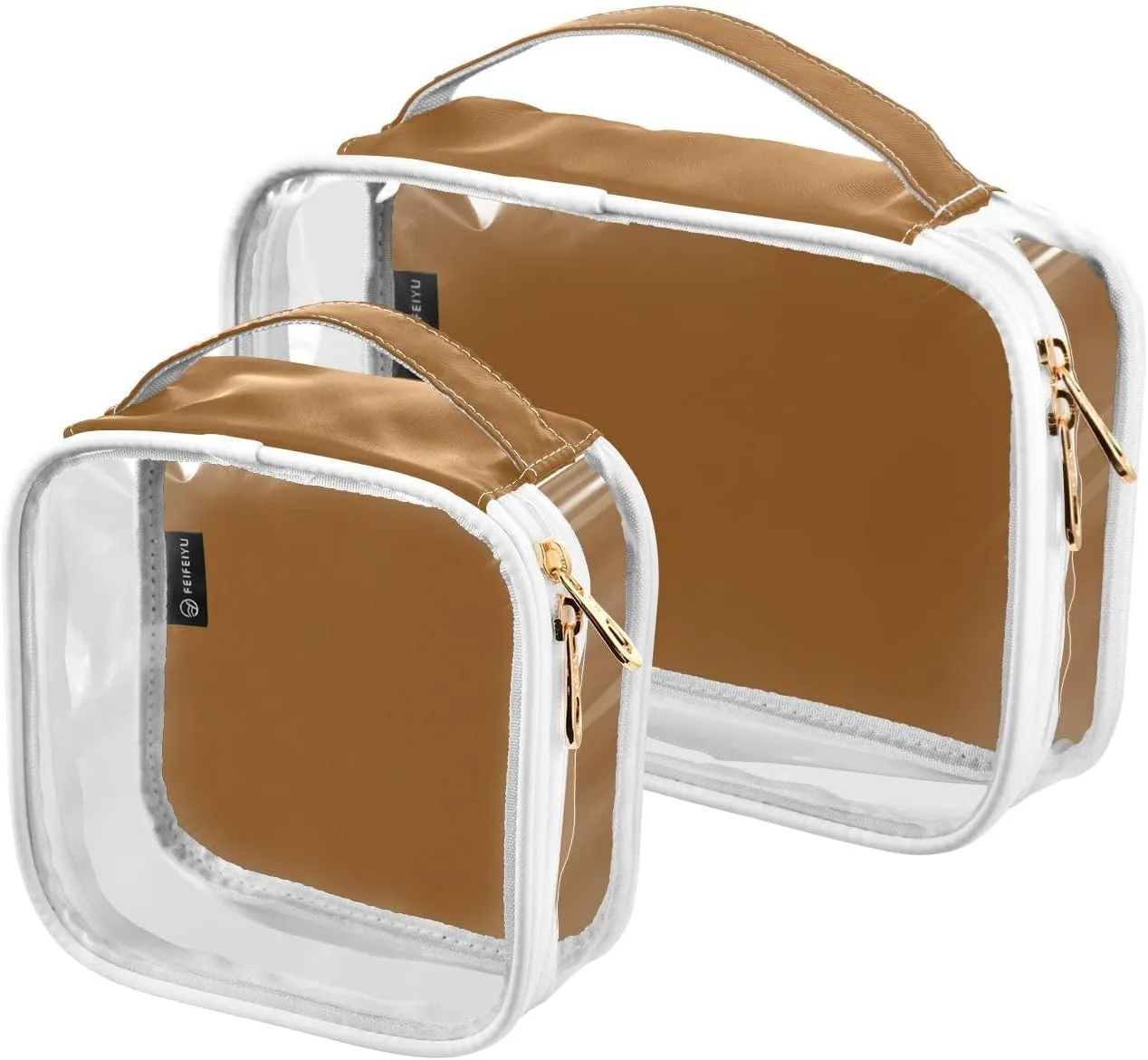 Sinestour Camel Clear Toiletry Bag with Zipper Travel Makeup Pouches with Handle Cosmetic Organizer Case Set for Men Women Carry On
