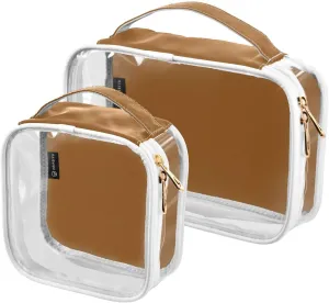 Sinestour Camel Clear Toiletry Bag with Zipper Travel Makeup Pouches with Handle Cosmetic Organizer Case Set for Men Women Carry On