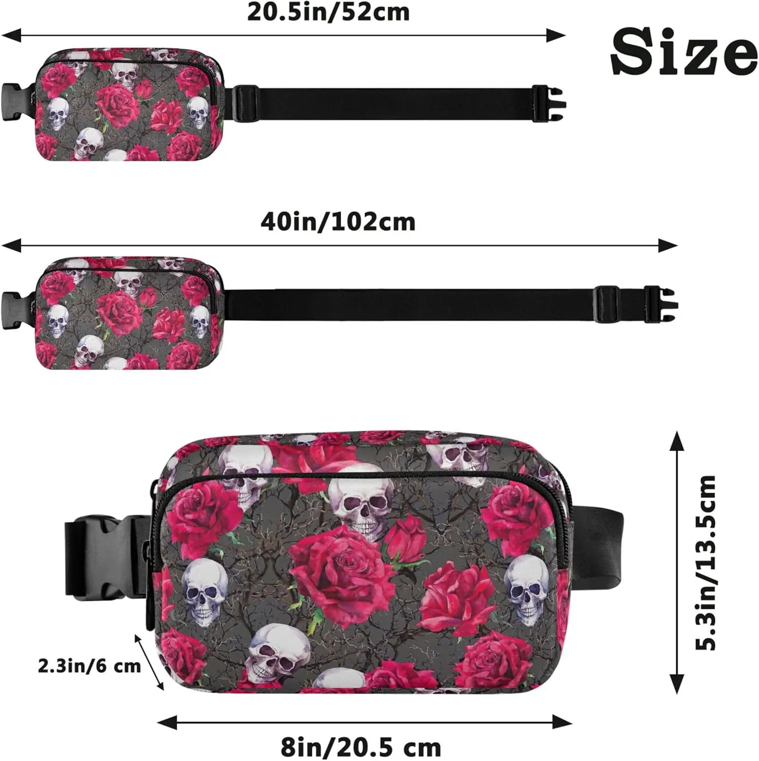 Skull Flowers Funny Fanny Pack for Women Bright Color Hip Pack Belt Pouch Waterproof Travel Waist Pouch