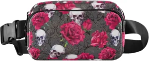 Skull Flowers Funny Fanny Pack for Women Bright Color Hip Pack Belt Pouch Waterproof Travel Waist Pouch
