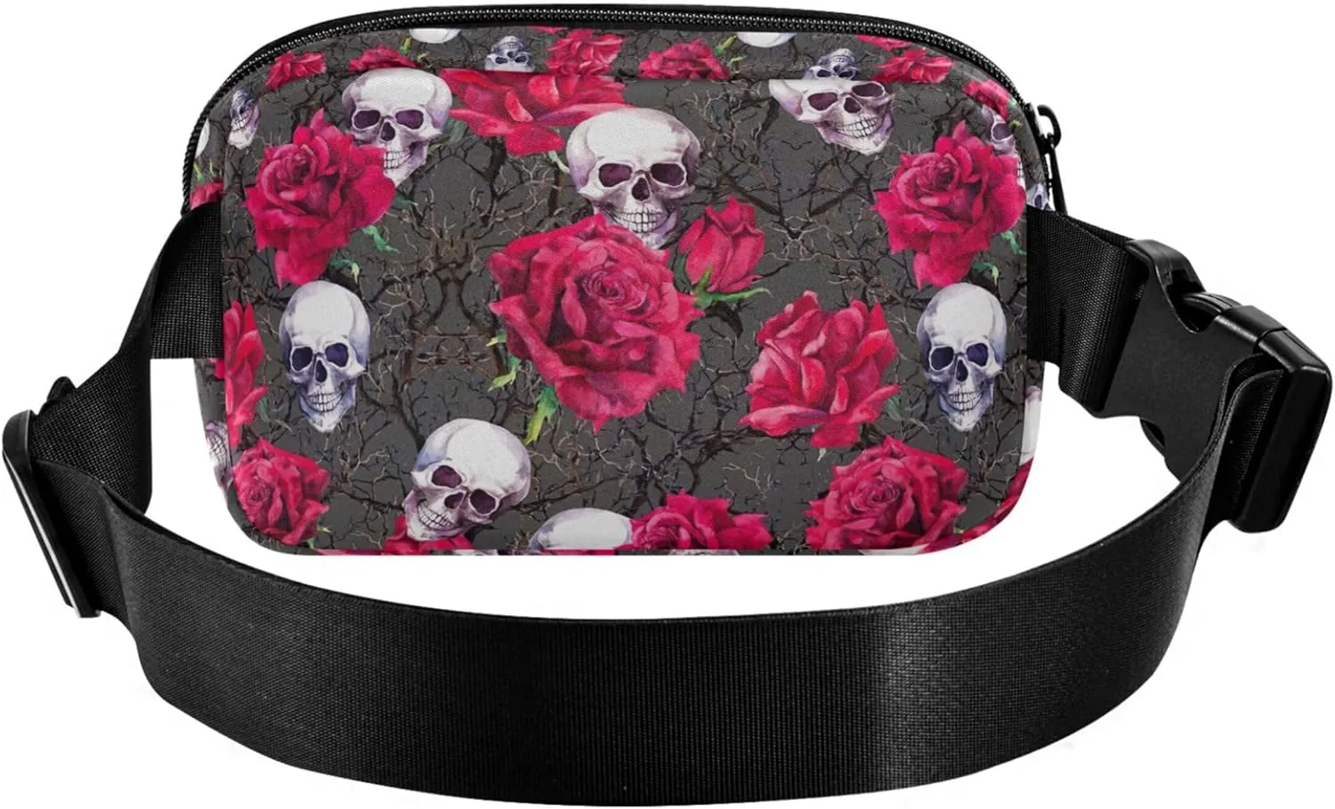 Skull Flowers Funny Fanny Pack for Women Bright Color Hip Pack Belt Pouch Waterproof Travel Waist Pouch