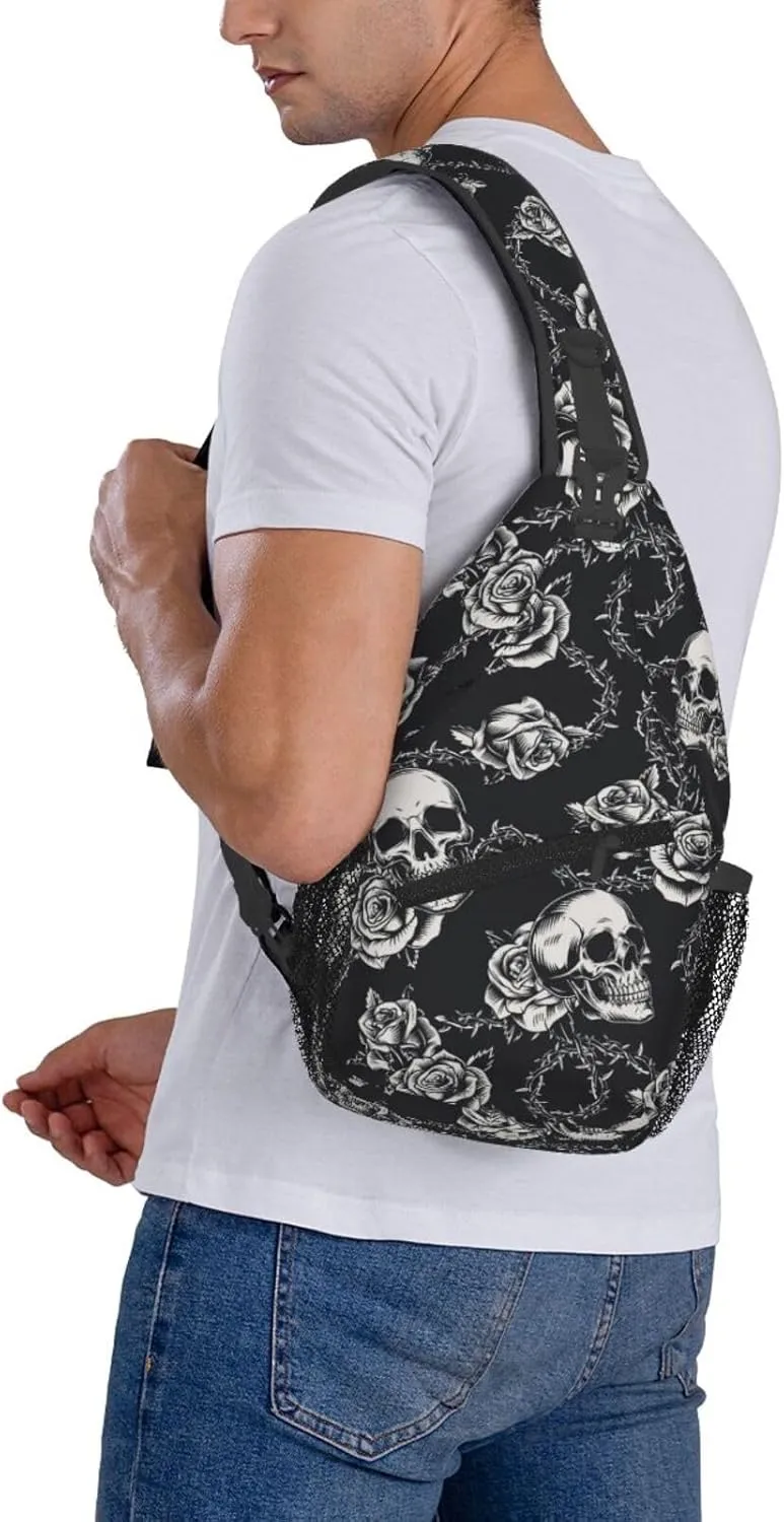 Skull Sling Backpack Chest Bag Crossbody Shoulder Bag Gym Cycling Travel Hiking Daypack For Men Women