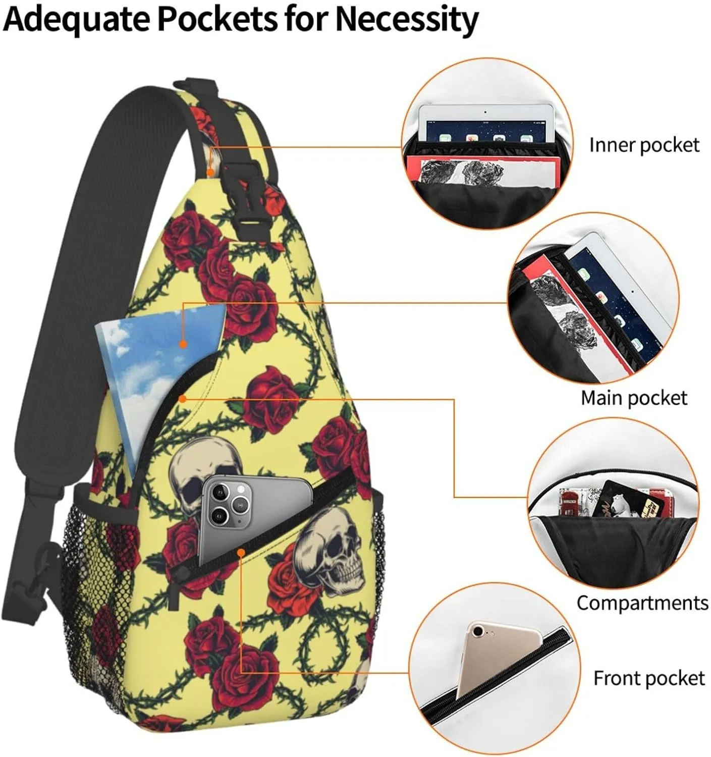 Skull Sling Backpack Chest Bag Crossbody Shoulder Bag Gym Cycling Travel Hiking Daypack For Men Women