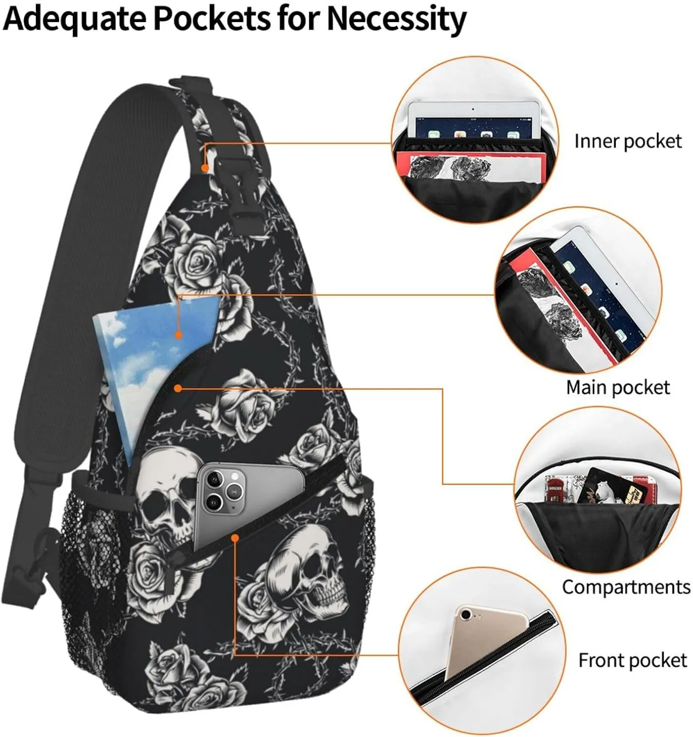 Skull Sling Backpack Chest Bag Crossbody Shoulder Bag Gym Cycling Travel Hiking Daypack For Men Women