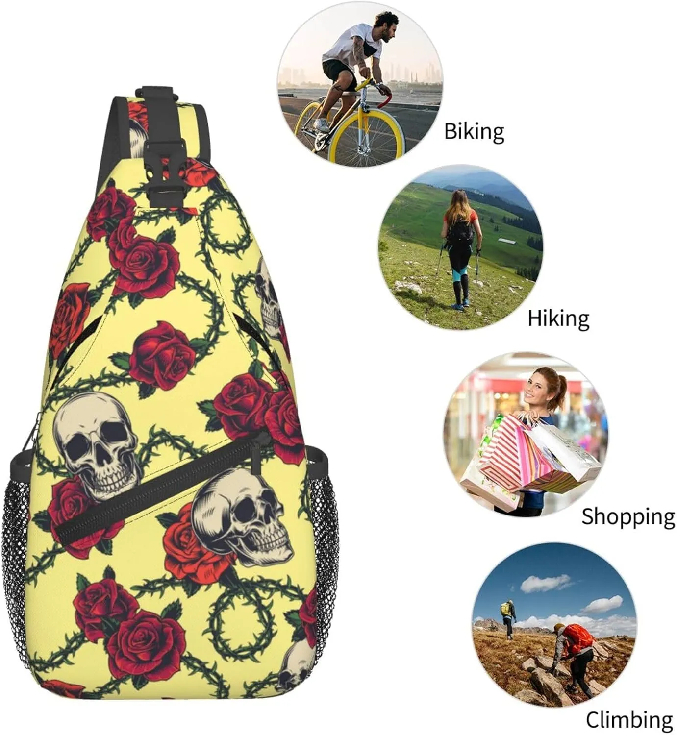 Skull Sling Backpack Chest Bag Crossbody Shoulder Bag Gym Cycling Travel Hiking Daypack For Men Women
