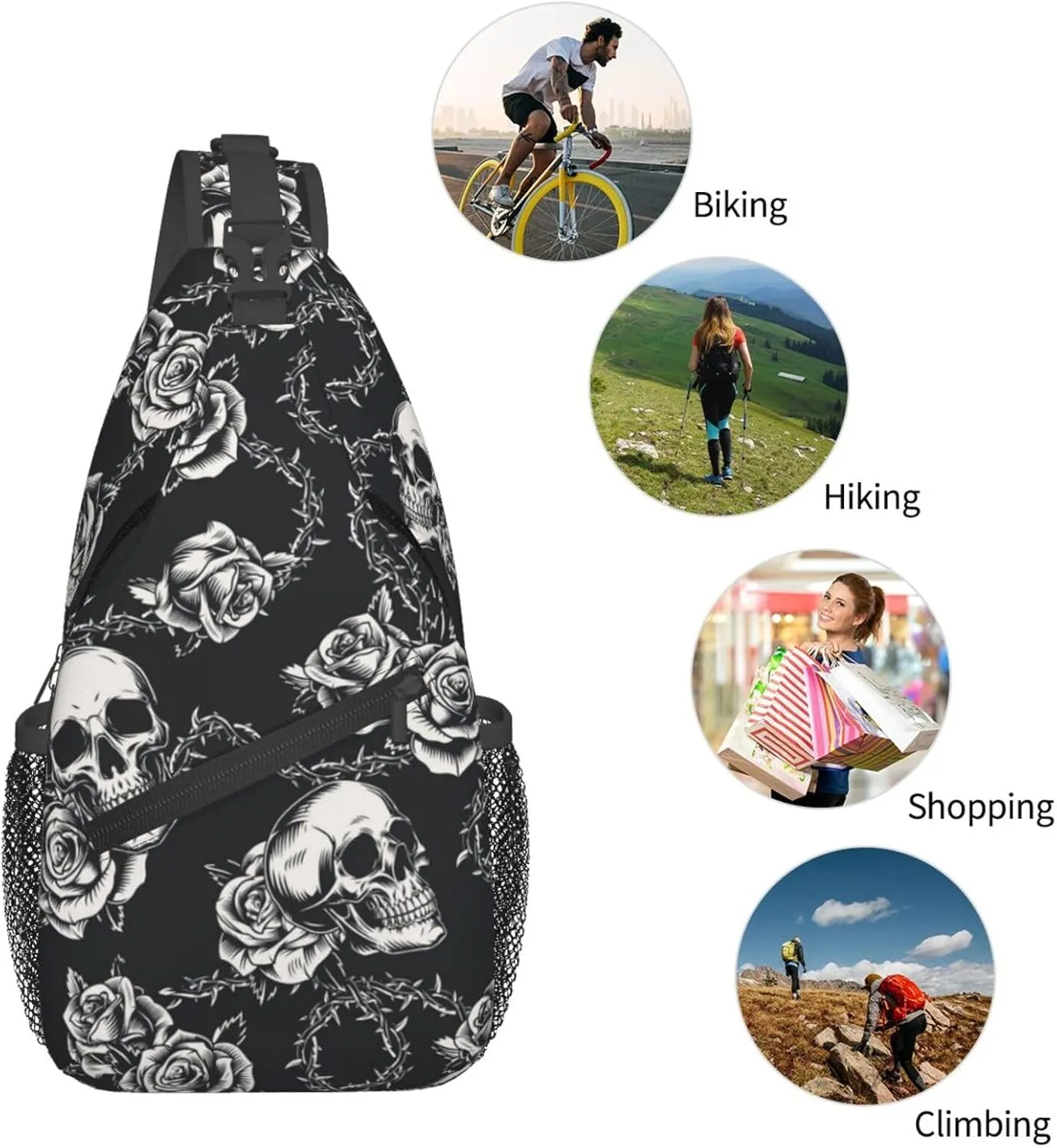 Skull Sling Backpack Chest Bag Crossbody Shoulder Bag Gym Cycling Travel Hiking Daypack For Men Women