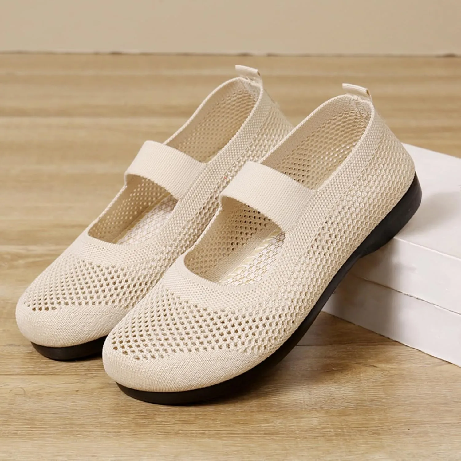 Slip On Orthopedic Sneakers Women Breathable Mesh Knitted Woven Low Top Walking Shoes Lightweight Wide Width Soft Sole Arch Support Non-Slip Shoes
