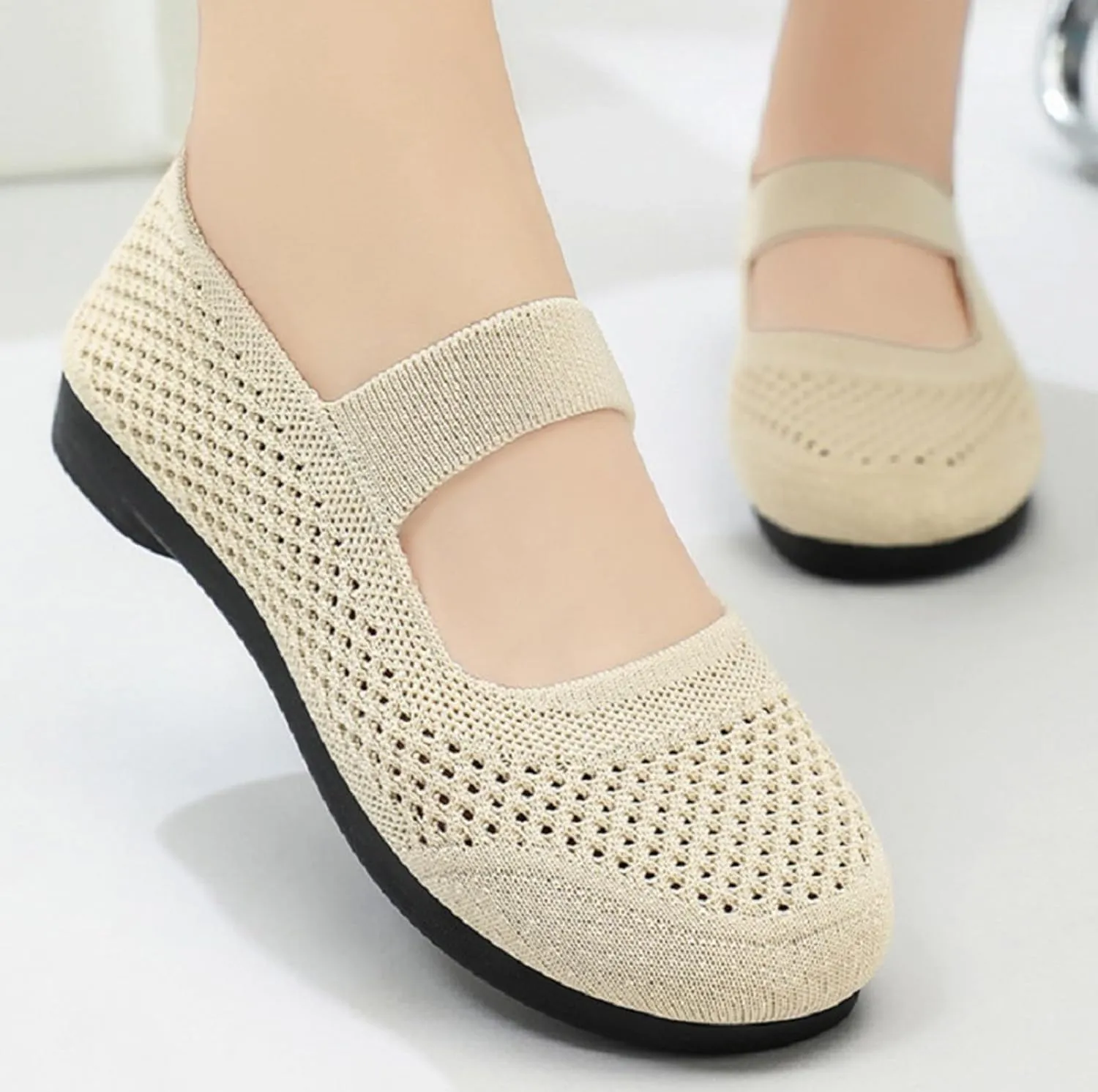 Slip On Orthopedic Sneakers Women Breathable Mesh Knitted Woven Low Top Walking Shoes Lightweight Wide Width Soft Sole Arch Support Non-Slip Shoes