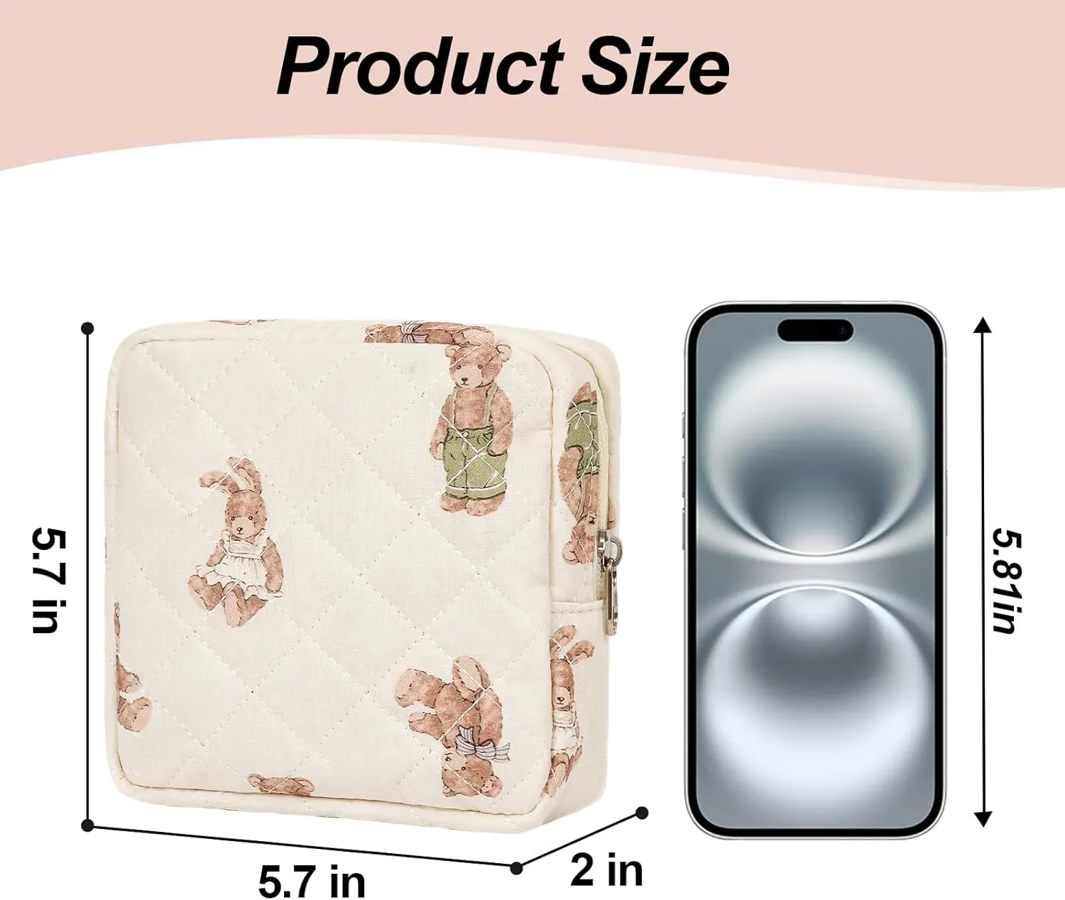 Small Makeup Bag for Purse,Quilted Cosmetic Pouch, Mini Make up Bags with Compartments Inside, Cute Cosmetic Organizer for Women, Travel Toiletry Bag