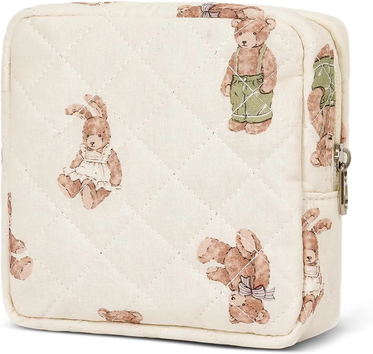 Small Makeup Bag for Purse,Quilted Cosmetic Pouch, Mini Make up Bags with Compartments Inside, Cute Cosmetic Organizer for Women, Travel Toiletry Bag