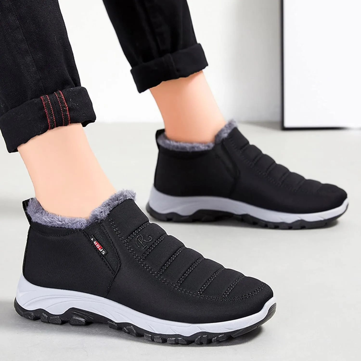 Snow Boots for Women Non Slip Women's Short Snow Boots Fur Boots for Women Winter Short Womens Lightweight Cold Weather Winter Boots, Waterproof Snow Shoes Snow Boots Wide Calf