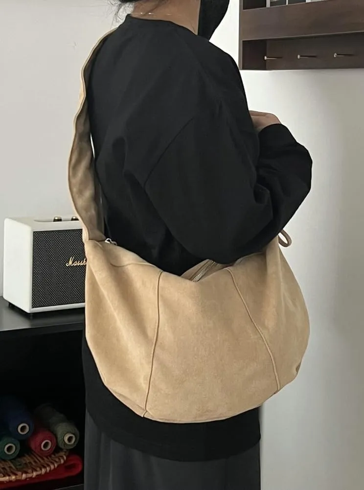Soft Shoulder Bags for Women Large Dumpling Crossbody Tote Purse Retro Handbag Pleated Satchel with Drawstring