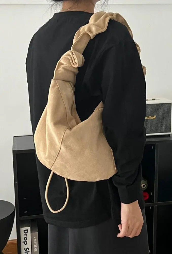 Soft Shoulder Bags for Women Large Dumpling Crossbody Tote Purse Retro Handbag Pleated Satchel with Drawstring