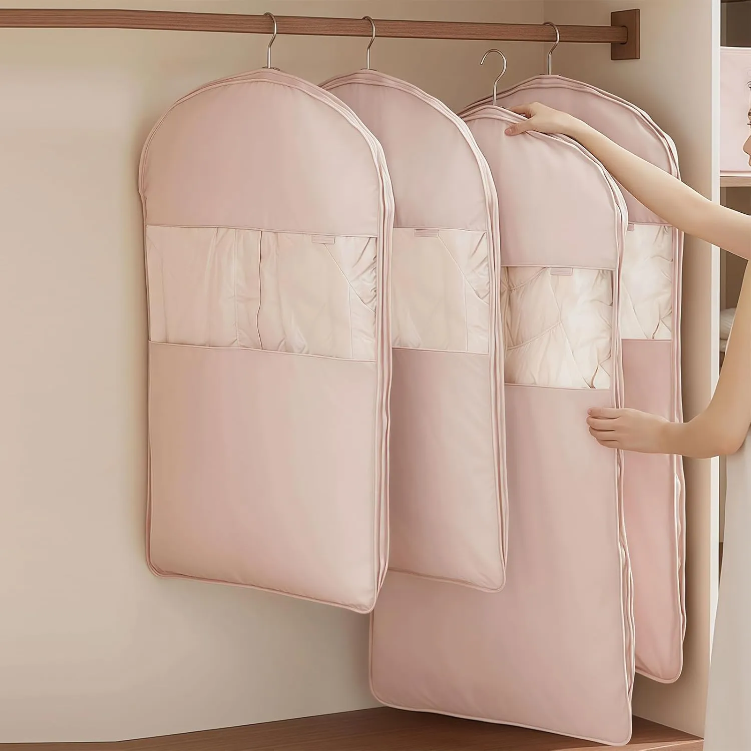 Space-Saving Hanging Garment Bag for Travel & Closet Storage, Waterproof Zippered 3 Sizes (L/M/S) with Quick-Compression, Eco-Friendly Suits Dresses Coats Storage (brown, S)