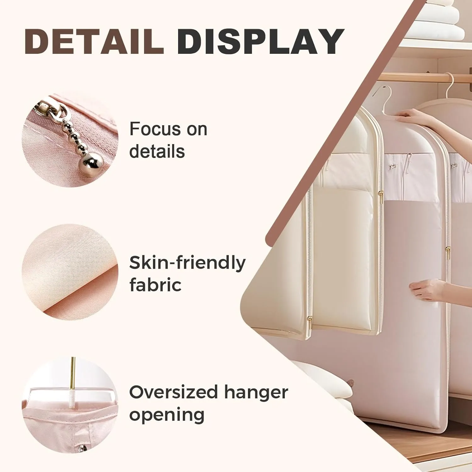 Space Saving Hanging Garment Bag with Self Compression Zipper, Space Saver Hanging Protector for Down Coat, Dust Cover Clothes Bags for Mulit-Size Down Coat (Pink, M)