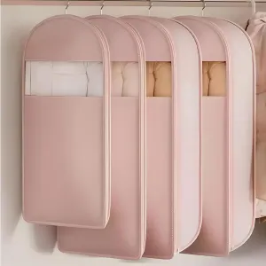 Space Saving Hanging Garment Bag with Self Compression Zipper,Space Saver Dust Cover Closet Organizers Self Compression Zip Garment Bags for Seasonal Clothes(Pink,L)