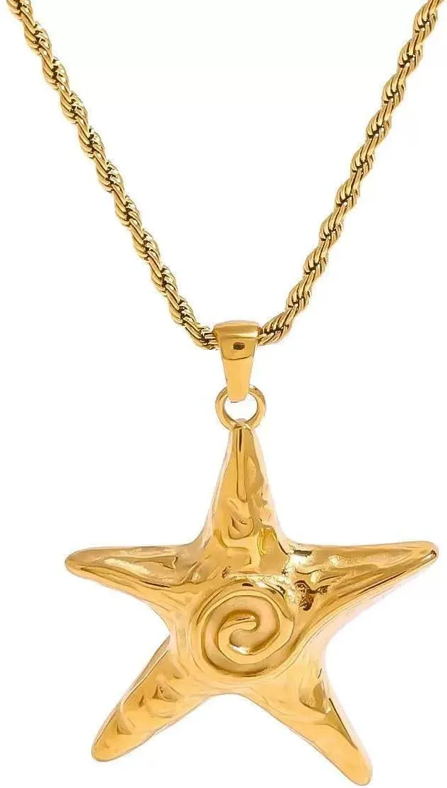 Starfish Necklace for Women 18k Gold/Silver Plated SeaShell Pendant Necklaces Stainless Steel Shell Charm Necklace Summer Ocean Necklaces Trendy Jewelry 