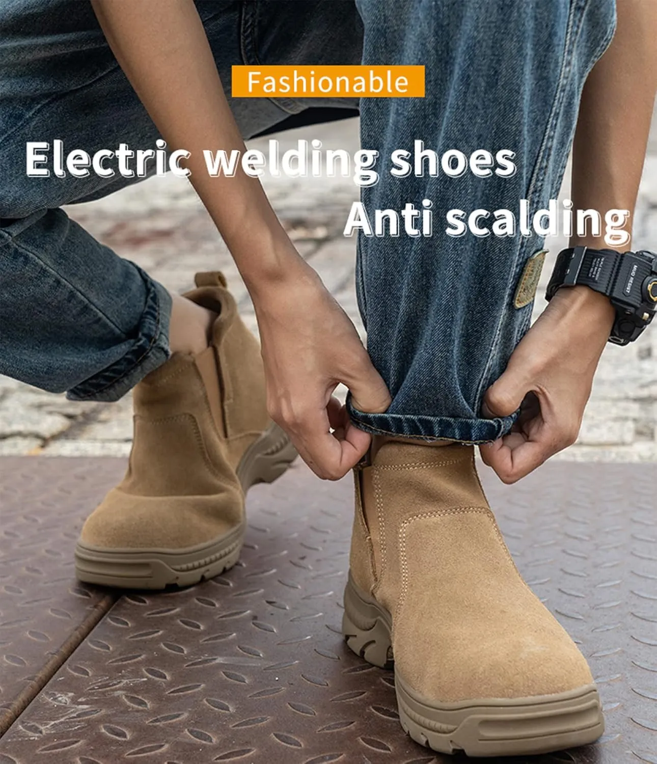Steel Toe Shoes for Men Waterproof Lightweight Welding Shoes Safety Shoes Slip-on Puncture Proof Work Boots
