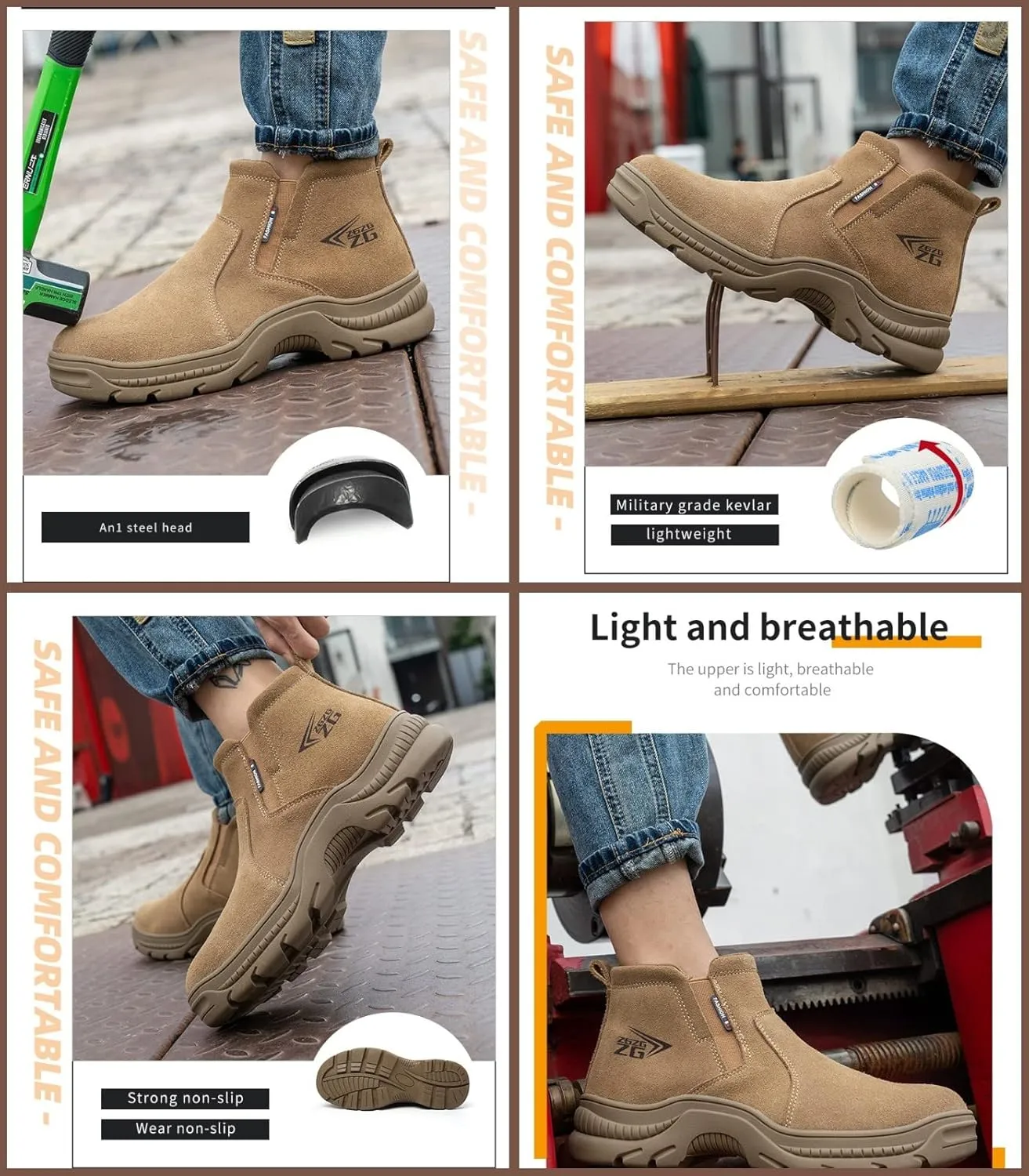 Steel Toe Shoes for Men Waterproof Lightweight Welding Shoes Safety Shoes Slip-on Puncture Proof Work Boots