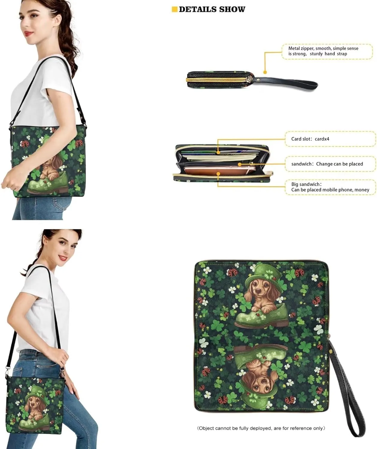 St.Patrick's Day Purse and Wallet for Women, Leather Crossbody Bucket Tote Bag with Wristlet Wallet
