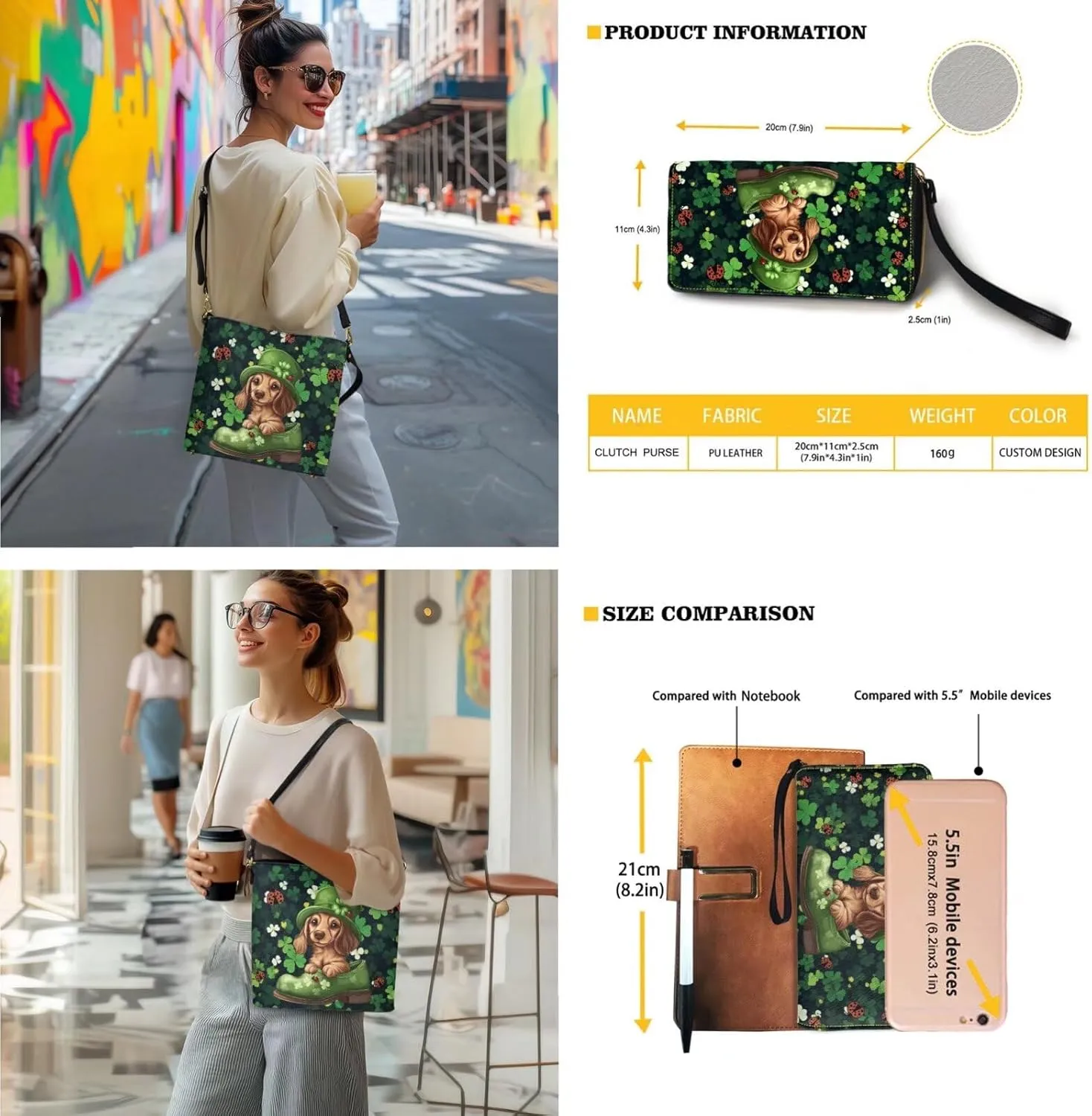 St.Patrick's Day Purse and Wallet for Women, Leather Crossbody Bucket Tote Bag with Wristlet Wallet