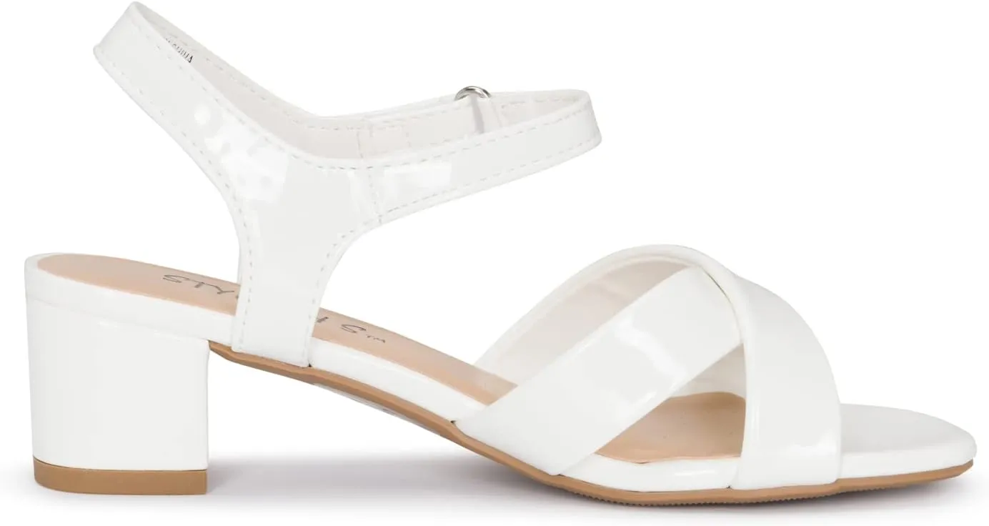 STYLISH S KHLOE-K Little Girls Round Open Toe Criss Cross Ankle Hook and Loop Strap Low Block Heel Dress Sandals