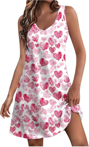 Summer Beach Dresses for Women 2025 Trendy Sleeveless v Neck Flowy Mini Aline Dress Boho Floral Tshirt Tank Sundress