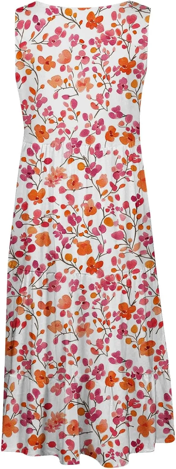 Summer Beach Dresses for Women Trendy Boho Floral Tank Dress Casual Ruffle Flowy Sundresses Vacation Outfits 2025