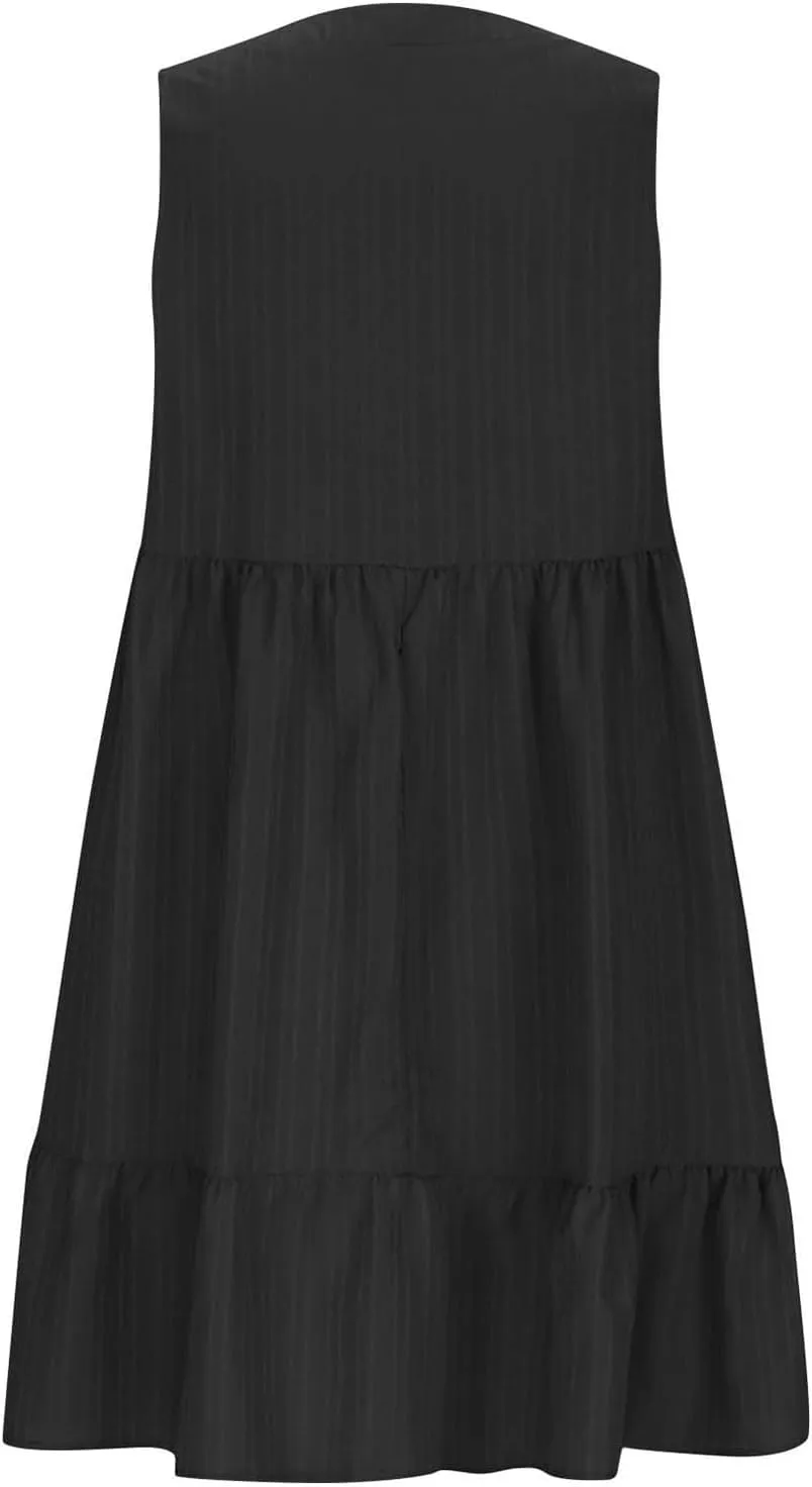 Summer Dresses for Women 2025 Vacation Sleeveless v Neck Mini T Shirt Dress Pleated Ruffle Flowy Beach Sundresses