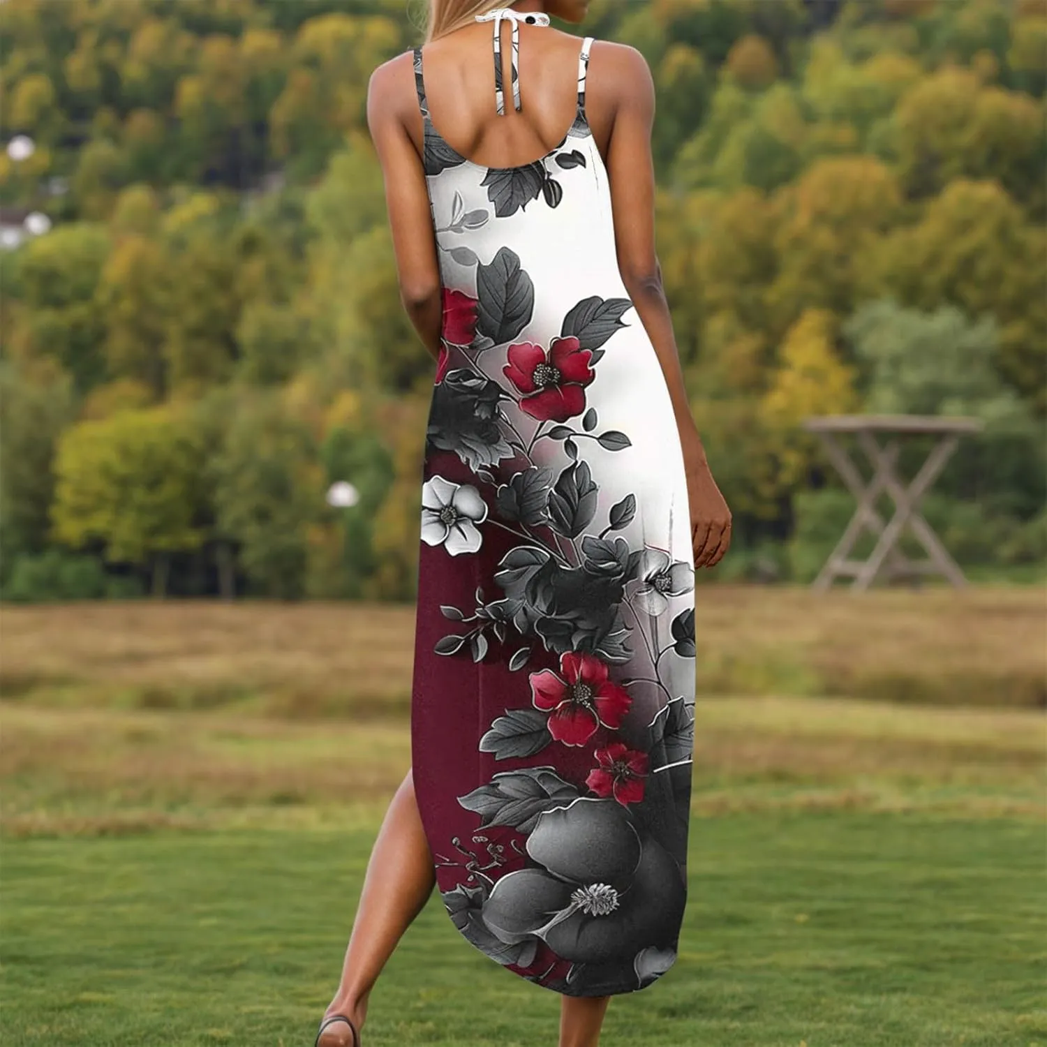 Summer Maxi Long Dresses for Women 2025 Sexy Spaghetti Strap v Neck Split Dress Casual Beach Sundress Vacation Outfits