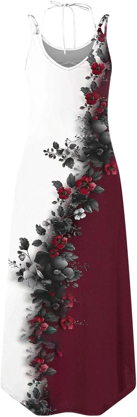 Summer Maxi Long Dresses for Women 2025 Sexy Spaghetti Strap v Neck Split Dress Casual Beach Sundress Vacation Outfits