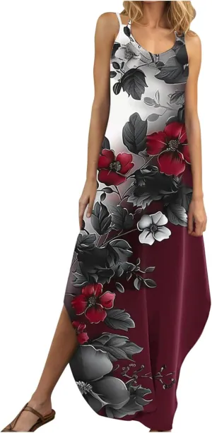 Summer Maxi Long Dresses for Women 2025 Sexy Spaghetti Strap v Neck Split Dress Casual Beach Sundress Vacation Outfits