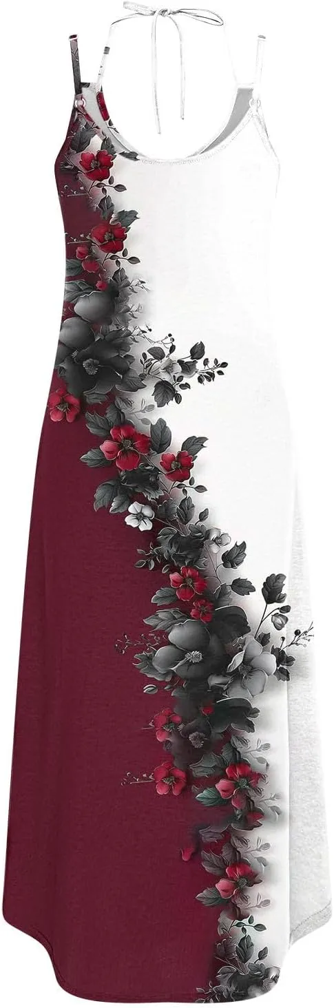 Summer Maxi Long Dresses for Women 2025 Sexy Spaghetti Strap v Neck Split Dress Casual Beach Sundress Vacation Outfits