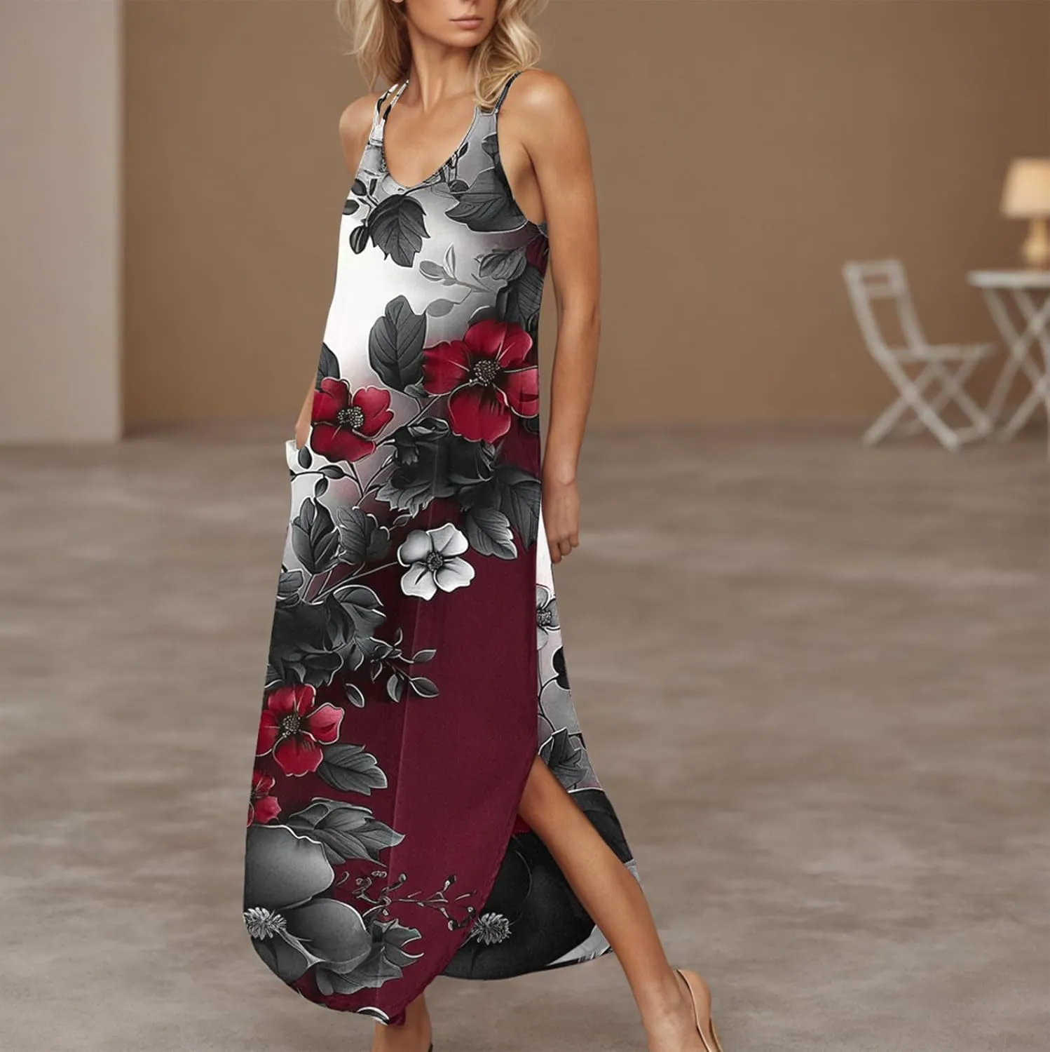 Summer Maxi Long Dresses for Women 2025 Sexy Spaghetti Strap v Neck Split Dress Casual Beach Sundress Vacation Outfits