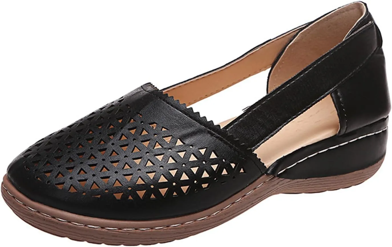 Summer Sandals for Women Orthopedic Loafers Wide Width Ankle Strap Closed Toe Shoes Breathable Hollow Out Slip-On Sandals Comfortable Sandal woth Arch Support