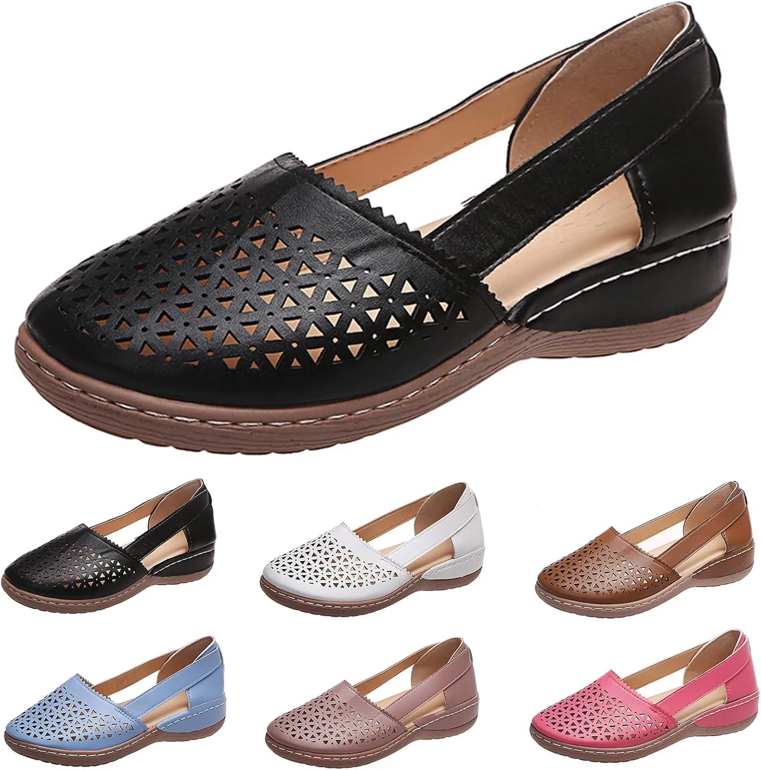 Summer Sandals for Women Orthopedic Loafers Wide Width Ankle Strap Closed Toe Shoes Breathable Hollow Out Slip-On Sandals Comfortable Sandal woth Arch Support