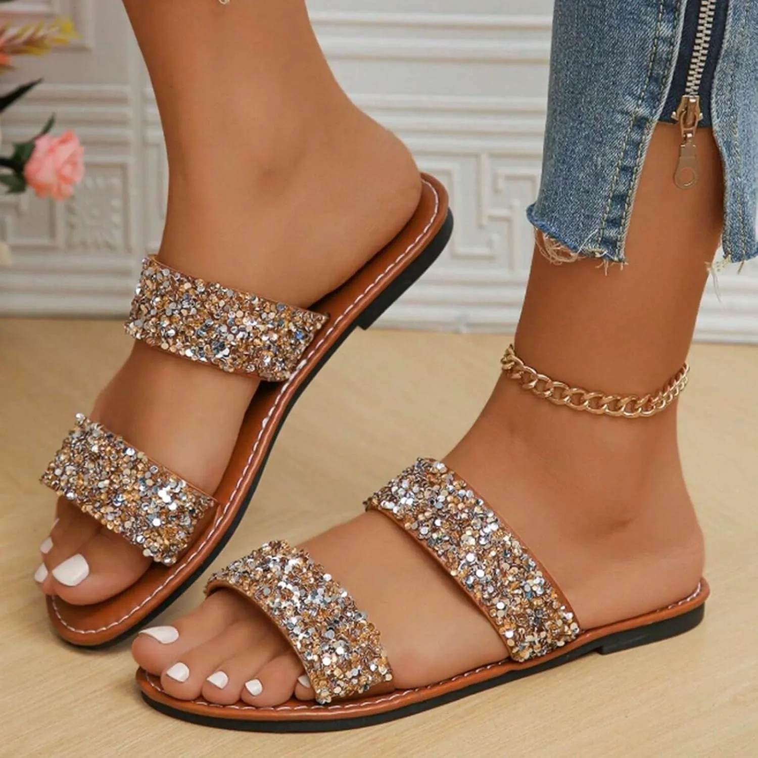 Summer Sandals Home Indoor Slippers Simple Ladies Slippers Casual Shoes Beach Sandals for Women Size 8