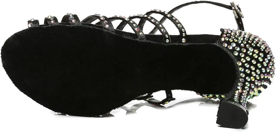 SWDZM Women Latin Dance Shoes Peep-Toe Rhinestone Salsa Chacha Ballroom Professional Performance Practice Dance Shoes