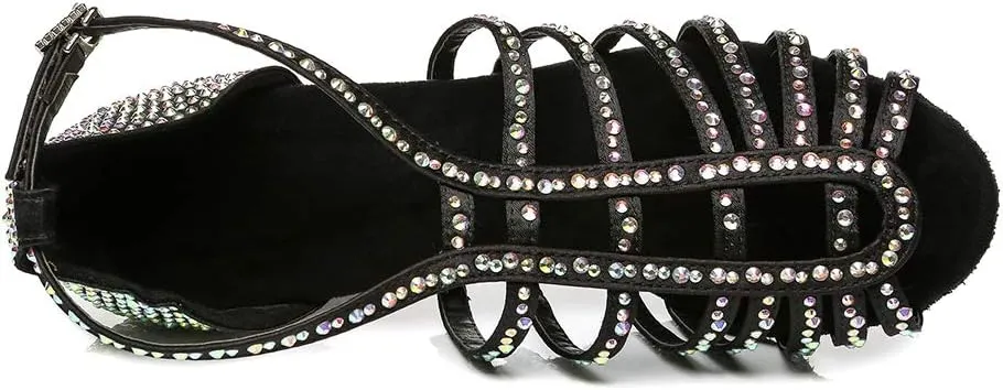 SWDZM Women Latin Dance Shoes Peep-Toe Rhinestone Salsa Chacha Ballroom Professional Performance Practice Dance Shoes