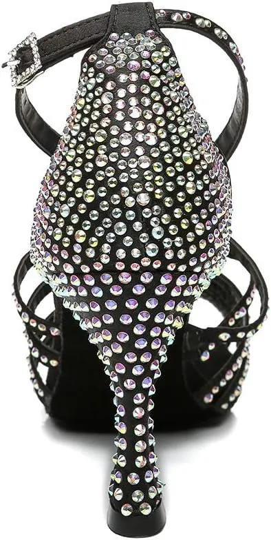 SWDZM Women Latin Dance Shoes Peep-Toe Rhinestone Salsa Chacha Ballroom Professional Performance Practice Dance Shoes
