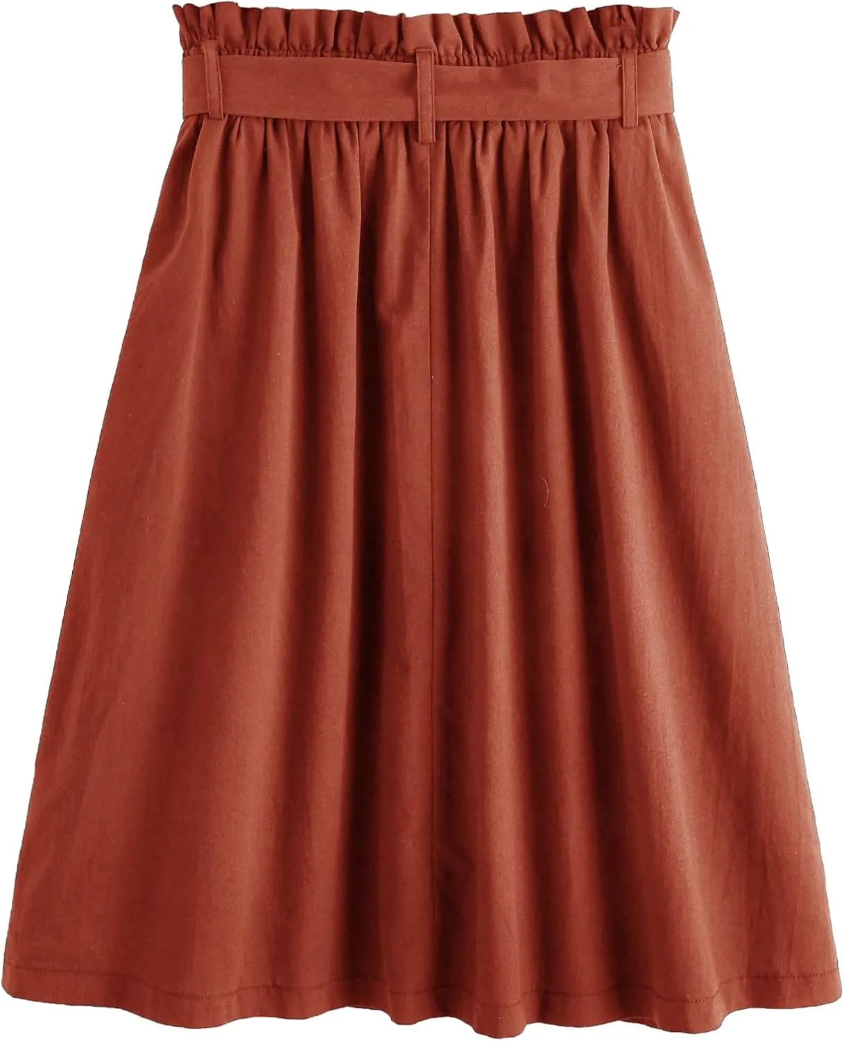 SweatyRocks Women's Casual Paperbag Waist Pleated A-Line Midi Skirt with Pocket