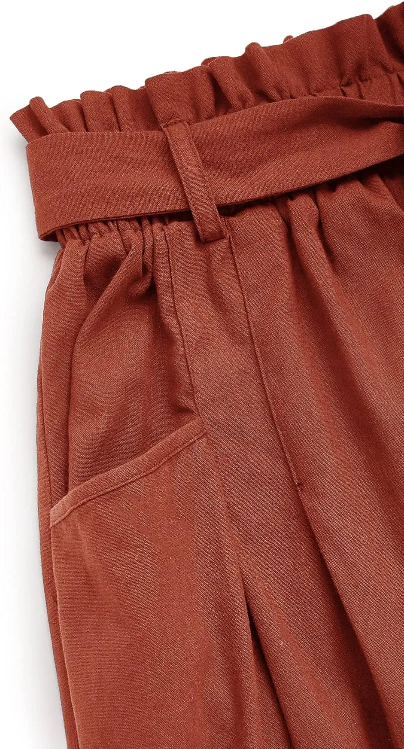 SweatyRocks Women's Casual Paperbag Waist Pleated A-Line Midi Skirt with Pocket