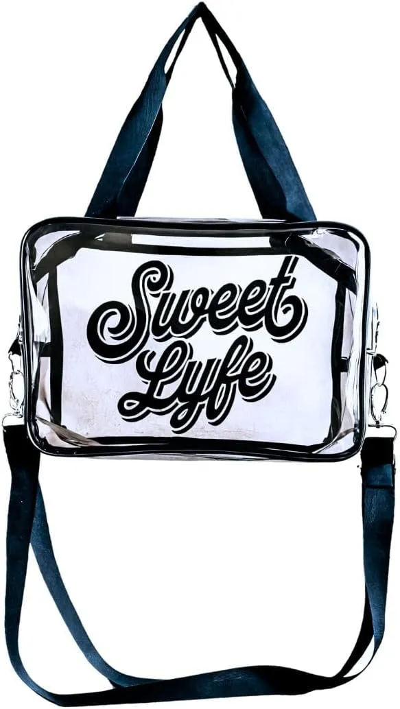 SWEET LYFE Clear Cosmetic Bag with Bright Design, 10x6.7x3.93 inches, Clear Tote Bag (Black)